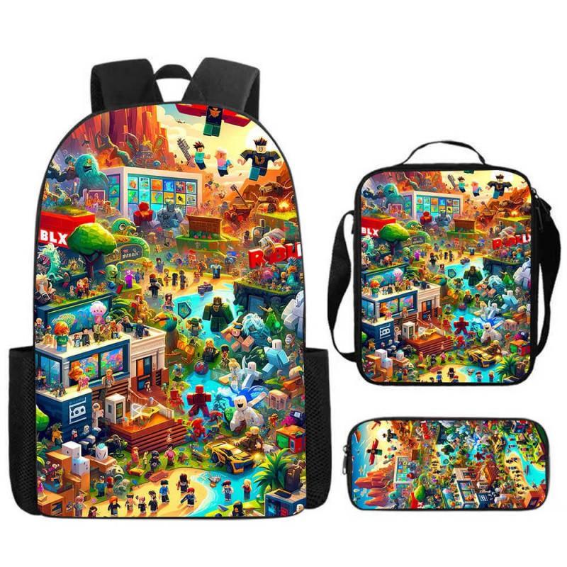 ROBLOX Themed Kids Backpack School Lightweight Durable Oxford Fabric Bag With Padded Straps Cartoon Print Grades 1-9
