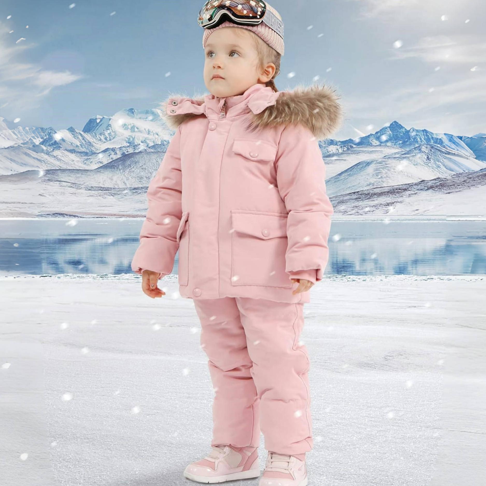 

Детский зимний пуховый комплект – Теплый комбинезон с капюшоном для малышей мальчиков и девочек, 90% белый утиный пух, 1–6 лет 120 розовый