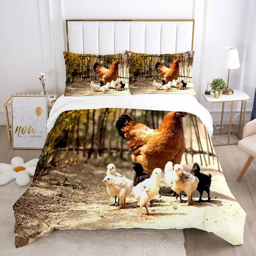 Chicken Duvet Cover Set Cool Animal Pattern Comforter Cover Funny Chicken Pattern Bedding Set Microfiber Wildlife Quilt Cover