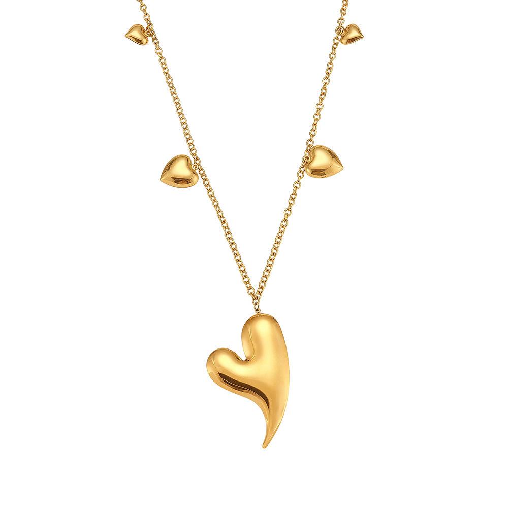 Qiong Yao 18K Gold Plated Double Layer Peach Heart Sweater Chain Necklace