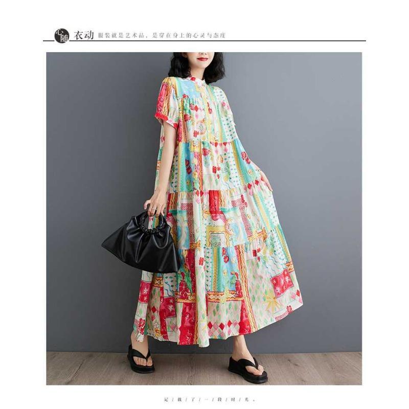 Été Nouveau Ample Grande Taille Mode Imprimé Robes Minces Mi-longues