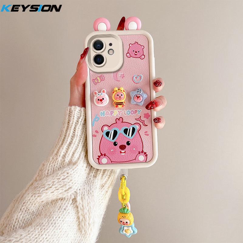 KEYSION Cute Ear 3D Cartoon Case for iPhone 11 with Bracelet Soft Silicone Shockproof Phone Back Cover for iPhone 11