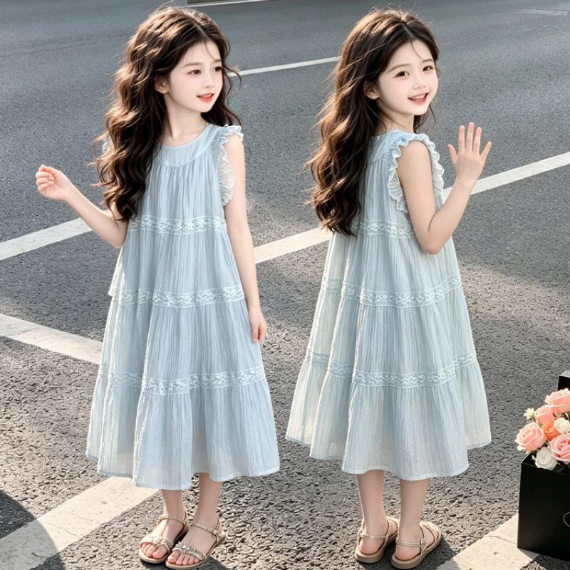 Girls  Summer Flutter Sleeve Princess Dress 2026 - Lightweight Style for Tweens 130cm