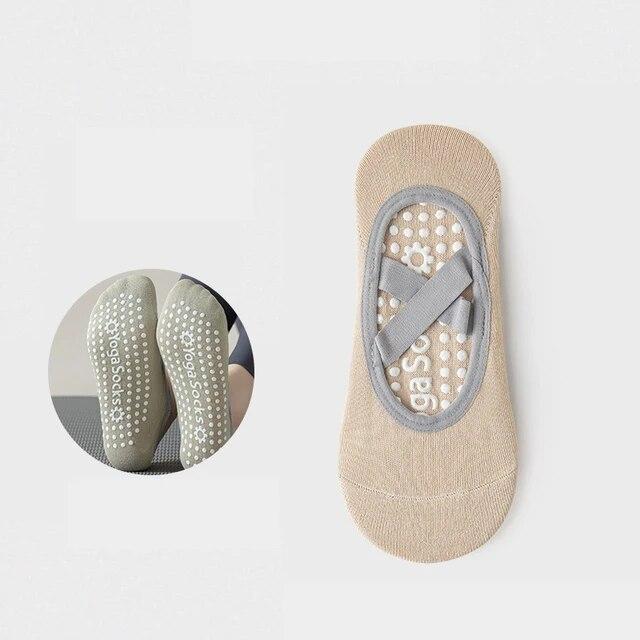 1Pair Yoga Socks Women's Non-slip Short Tube Sports Crew Sock Men Thin Sweat-absorbing Cross Straps Trampoline Pilates Dance Sox