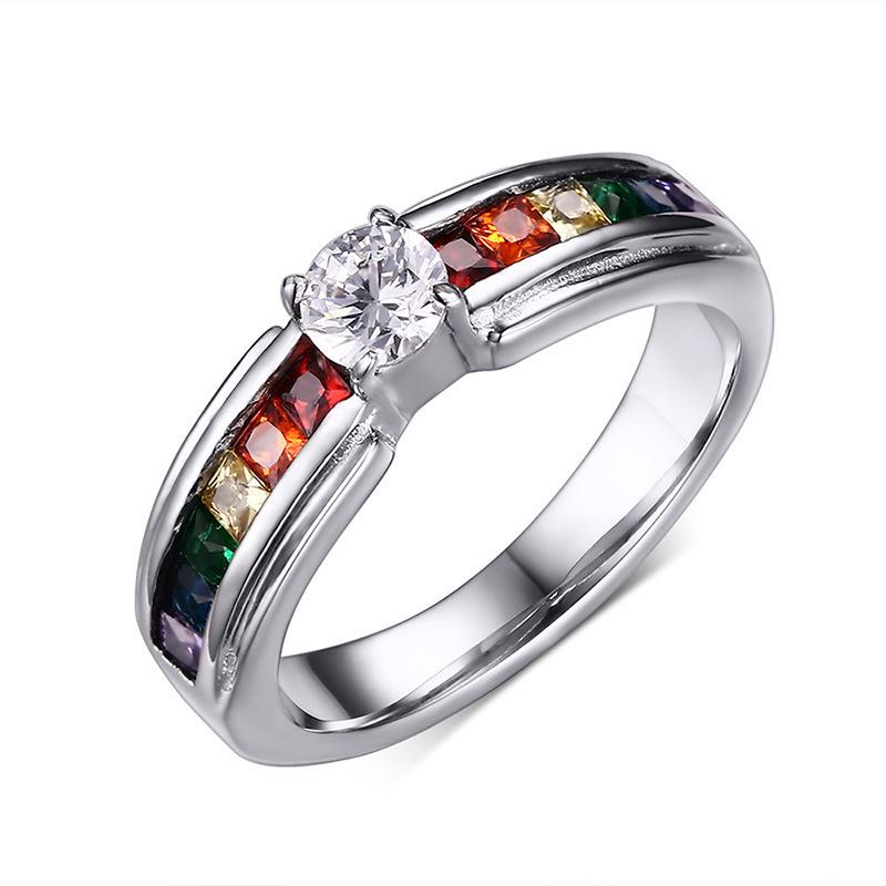 Six-Color Zirconium-Inlaid Titanium Steel Women's Ring - PR-008