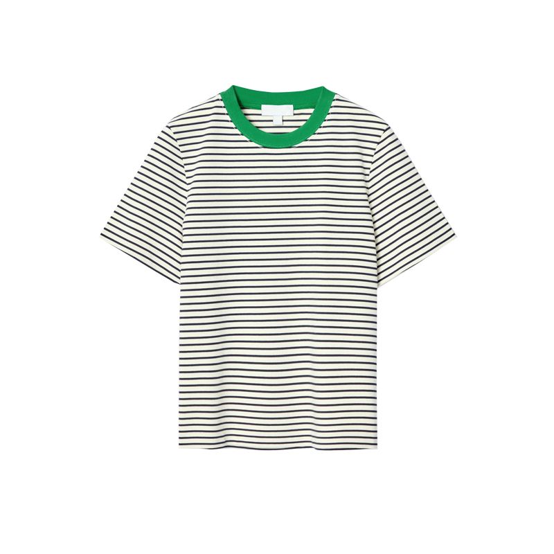 Spring New Women's Clothing European and American All-Matching Minimalist Standard Edition Contrast Color round Neck Short Sleeve T-shirt 9606791