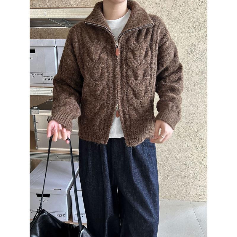 

Винтажный мягкий восковой твист кардиган топ женский свободный ленивый свитер куртка one size fits all темно-коричневого