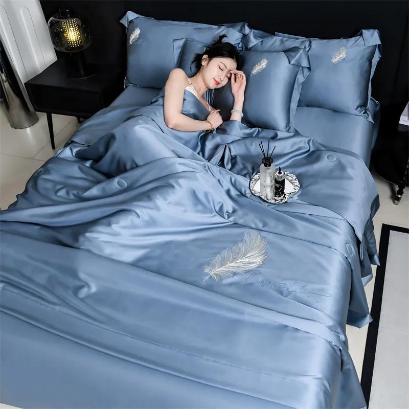embroidery washed Tencel summer quilt 3-piece set four-piece set embroidered ice silk summer cool quilt air conditioner quilt