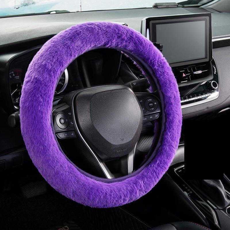 Capa de Volante de Pelúcia Imitação de Pelo de Coelho Elástica Inverno Quente Antiderrapante Capa de Manopla Unissex