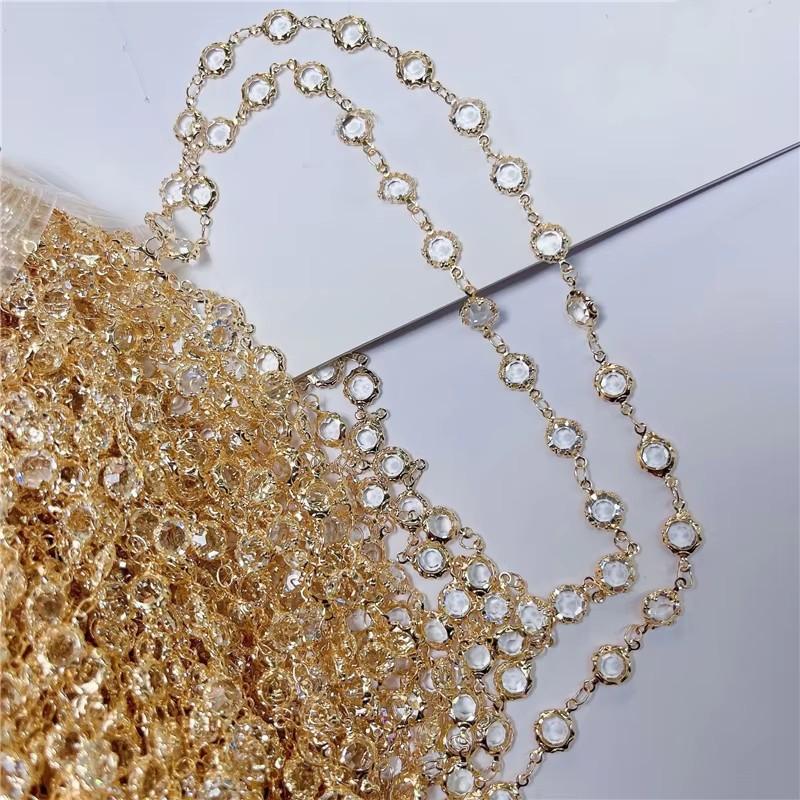 

1meter Glass Crystal Beads Necklace Chains Kc Gold Color Copper Link Bracelet Chains Bulk Lot for Diy Jewelry Making Accessories