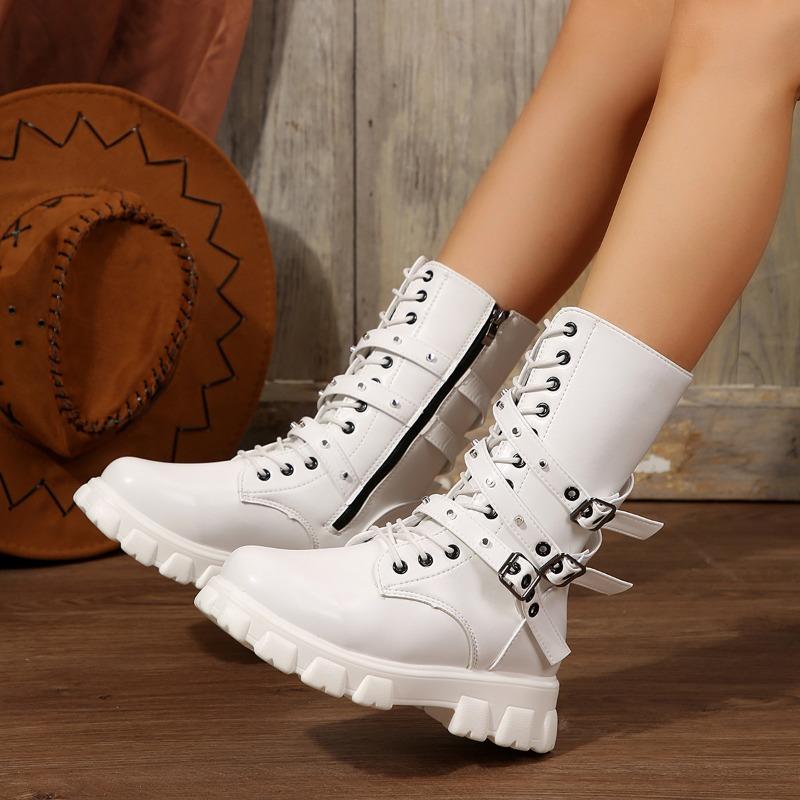 Fashion Women's Boots Punk Style Womens Mid Calf Boots Zip Plus Size Motorcycle Boots Trend Platform Women Shoes Autumn New Botas Mujer