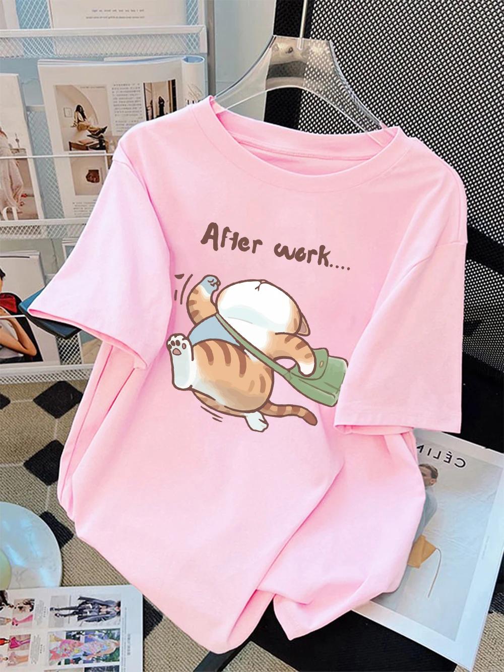 

Summer TShirts Womens The Cat That Runs After Work Prints Tops Soft ONeck Short Sleeve Tees Basic Clothes Women Clothes 4XL