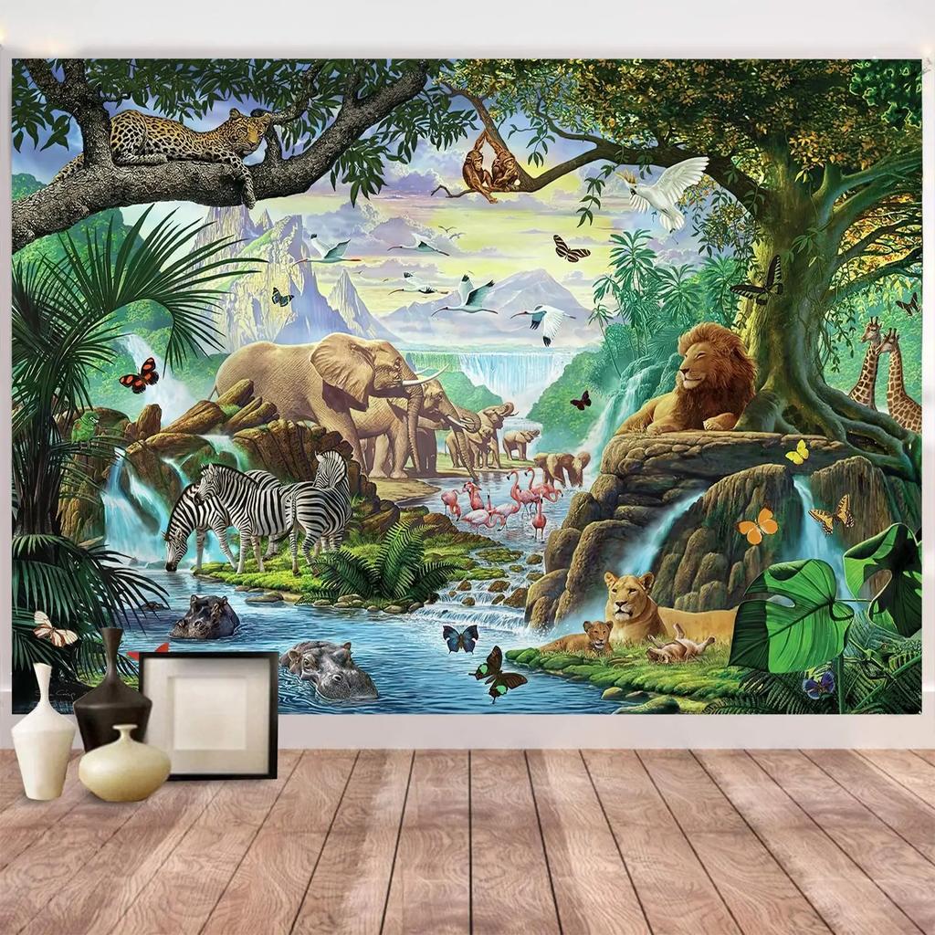 Arazzo Mondo Animale Tigre Elefante Giraffa della Foresta per Stanza dei Bambini Parete per Camera da Letto Soggiorno Decorazioni Tenda da Appendere
