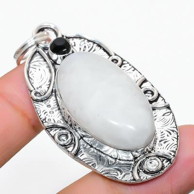 Natural Rainbow Moonstone, Spinel 925 Sterling Silver Gift Pendant 2.36" U2d82
