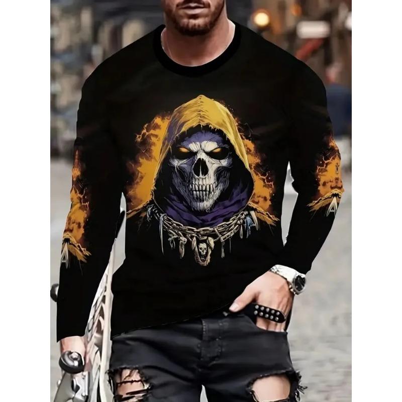 Men's 3D Printed Crew Neck Long Sleeve T-Shirt Fashion Versatile Trend Breathable Casual