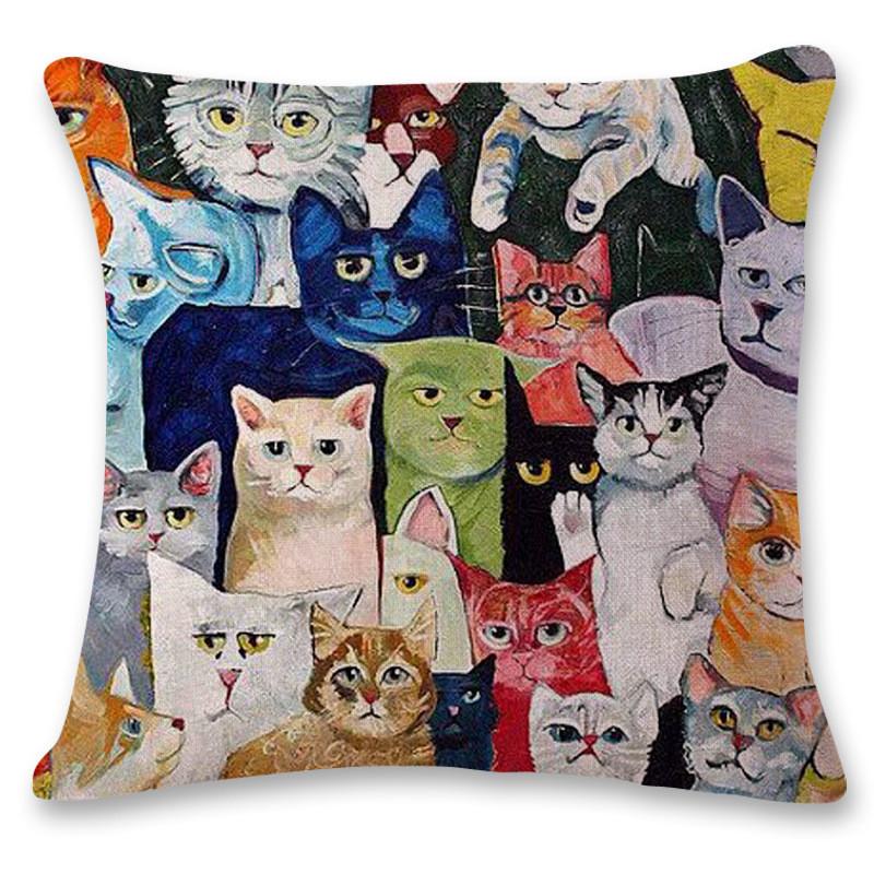 Cats Cozy Many Cushion Cover Plant Print Silk Material Bedside Decoration