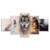 Native Indian Man Wolf Spirit Two Wolves 5 Piece Five Panel Wall Canvas Print Modern Art Poster Picture Home Decor Gift For Him For Her