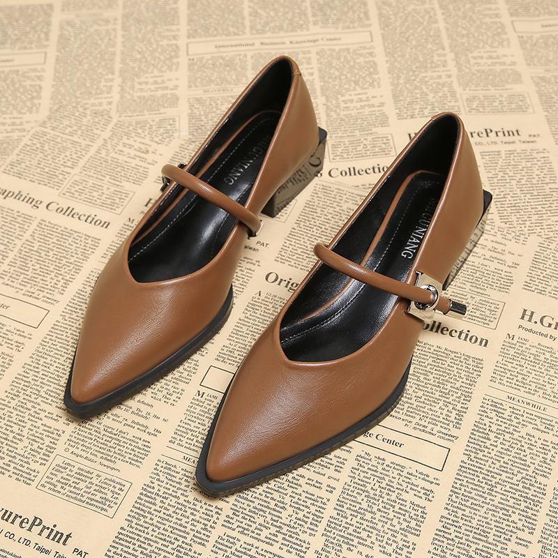 73598-1 Spring and Summer Women's Shoes 2025 Popular Versatile Comfortable Pointed Shallow Mouth Shoes Thick Heel Retro Single Shoes