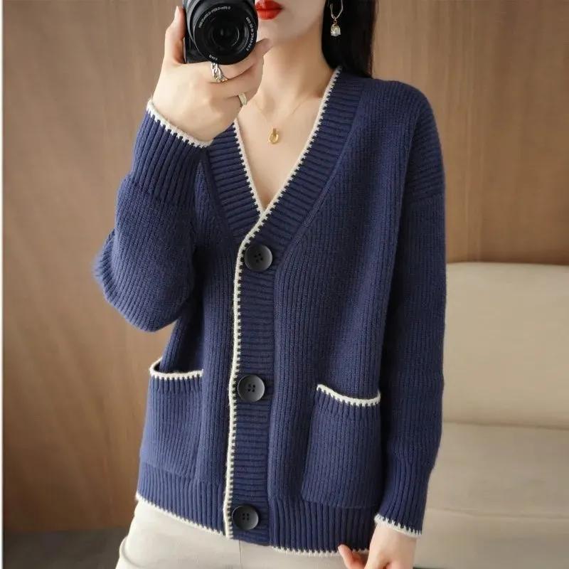 Sweaters Coat Cardigan for Women Winter Fleece Thickened Solid Color Loose Long Sleeve Knit Sweaters Coat S