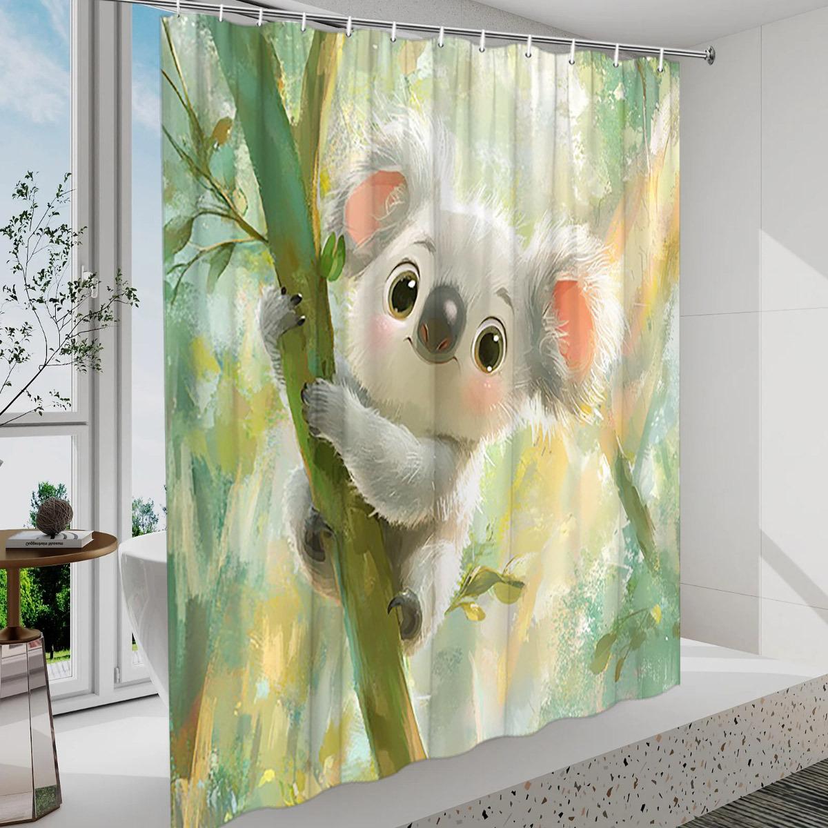 

Очаровательная коала в лесу - Занавеска для душа, водостойкая, легко моется, добавит нотку природы и очарования вашей ванной комнате W90XH180cm