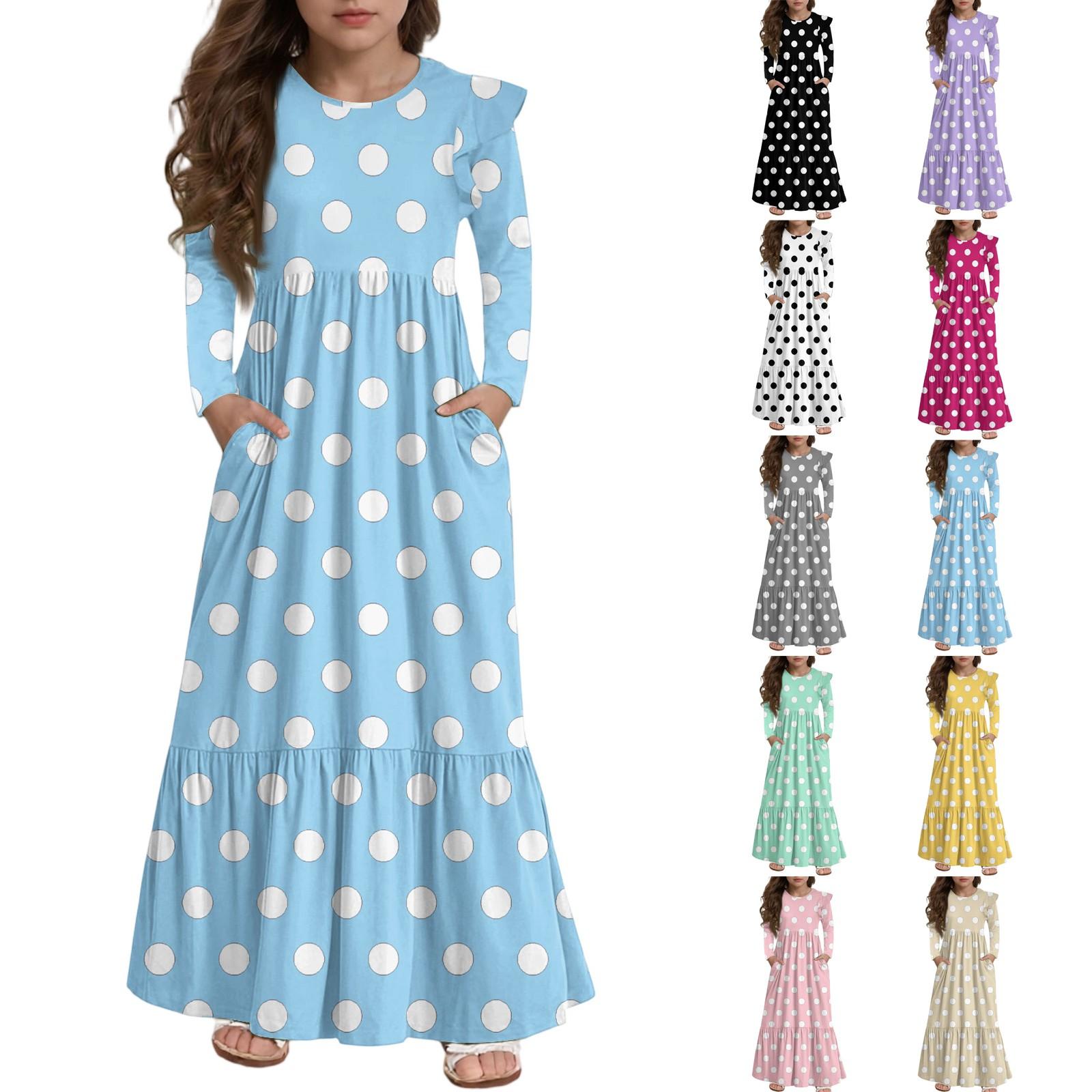 

Girls Tiered Ruffle Dress - Long Sleeve Printed Maxi With Pockets 110 чорний