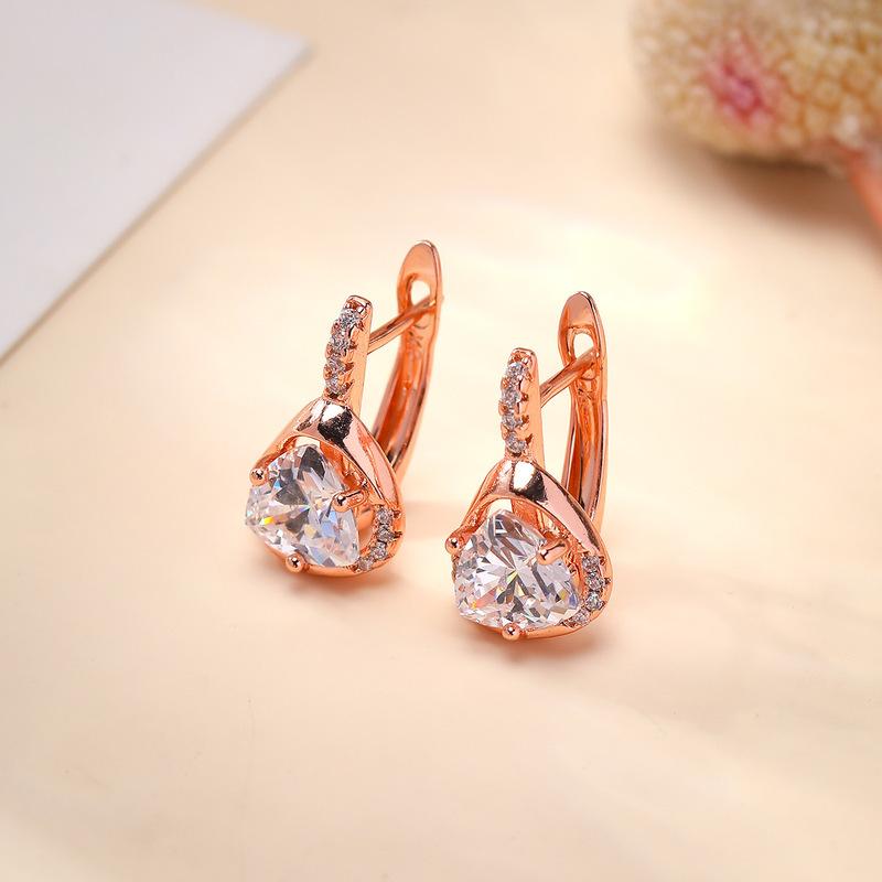 Rose Gold Water Drop Cubic Zirconia Dangle Earrings Shiny Crystal Drop Earrings Women Dating Jewelry