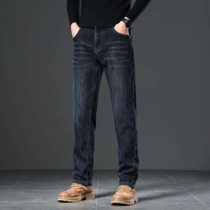 Jeep Men's Autumn/Winter Straight-Leg Warm Denim Jeans