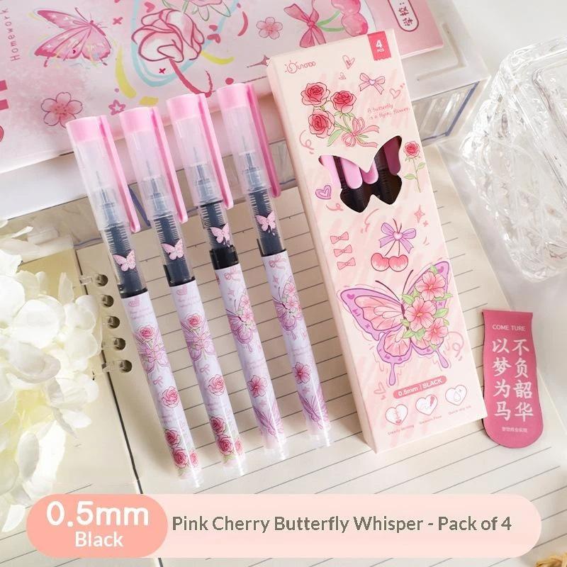 4Pcs Premium Butterfly Rose Gel Pens Smooth Quick Drying Ink Non-Toxic Stationery for School Office Student Homework
