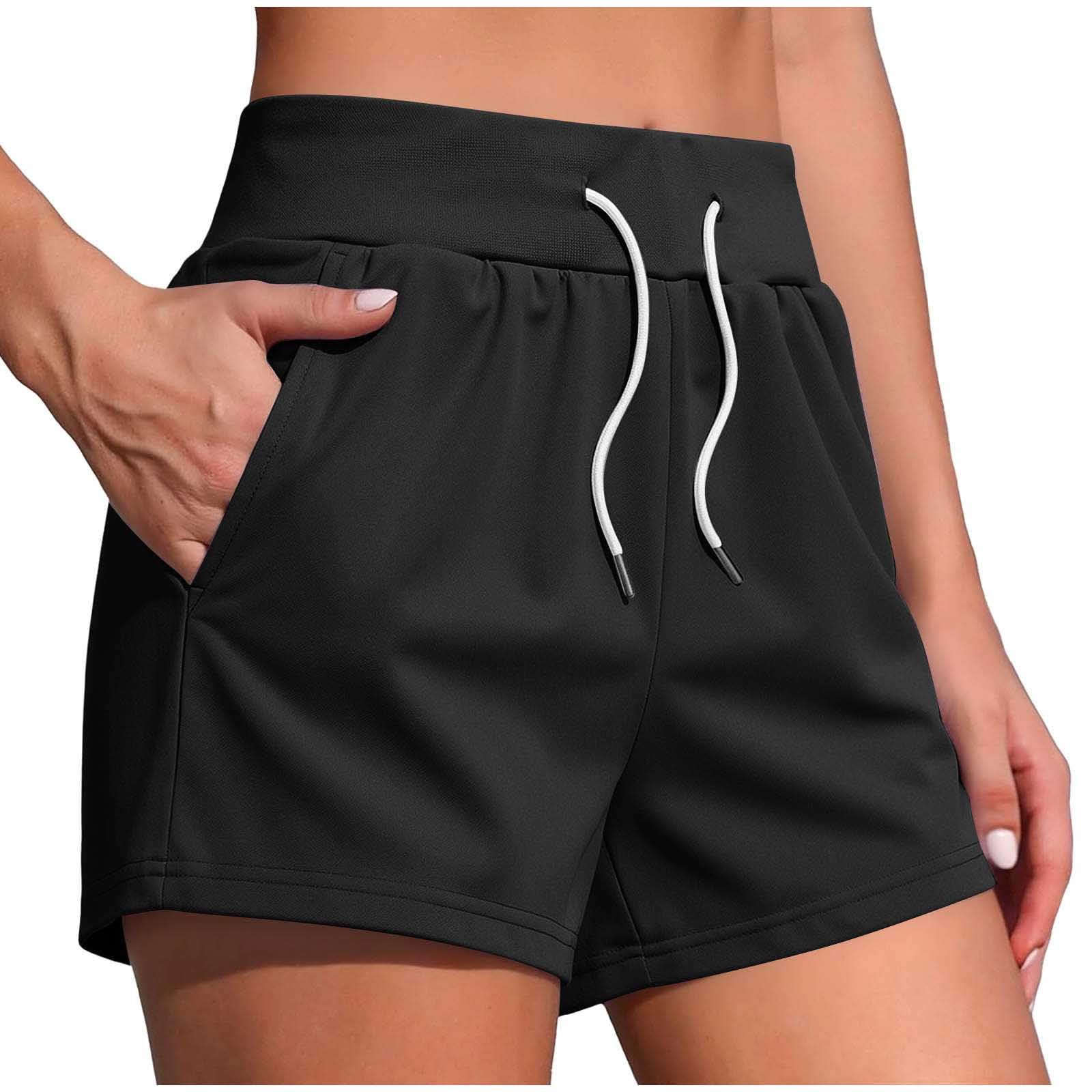 

Women Casual High Waist Drawstring Shorts Soft Fabric Relaxed Fit Straight Leg Pockets Lightweight Everyday Wear L чёрный