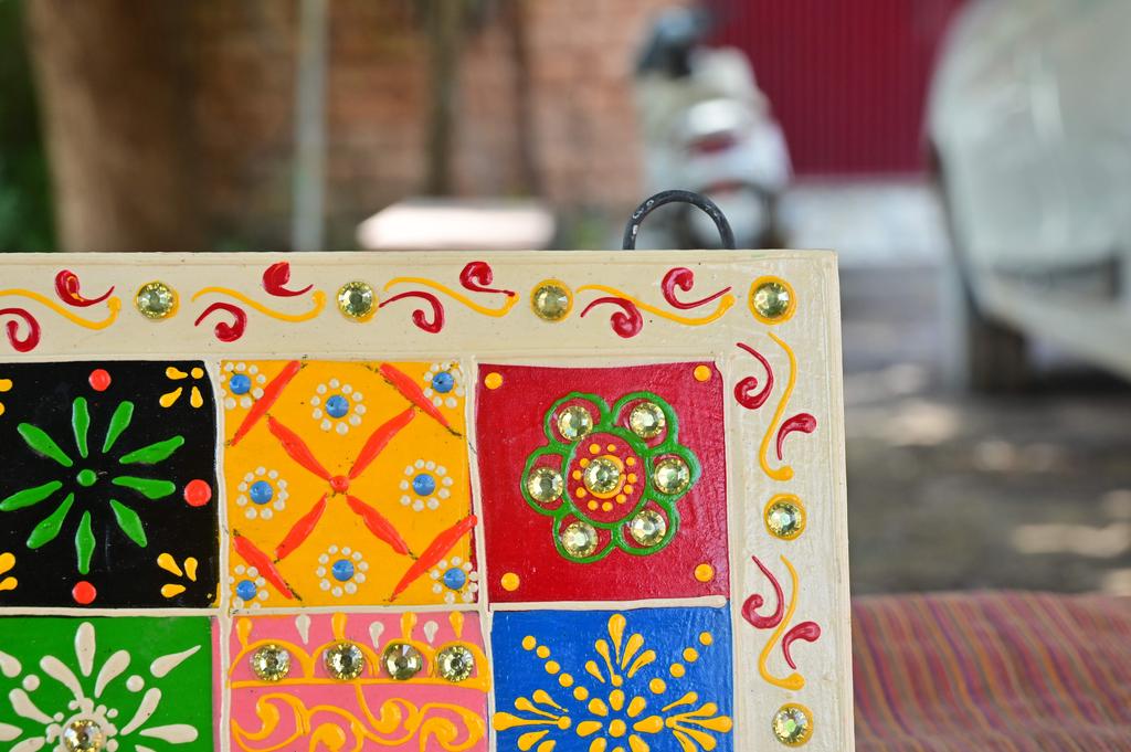 Indian Folk Art Mirror Work Wood Wall Panel