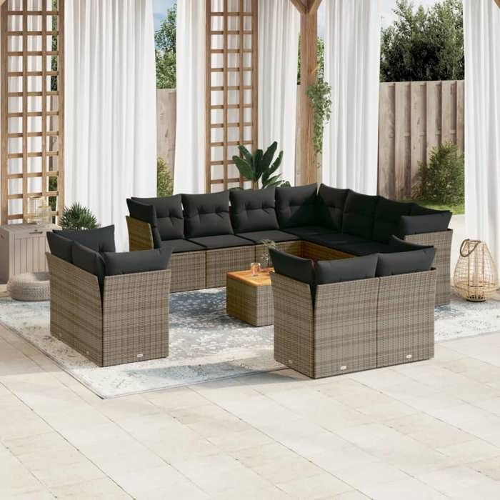 VidaXL Garden Lounge Set with Cushions 12 Pcs Grey Braided Resin 3223946