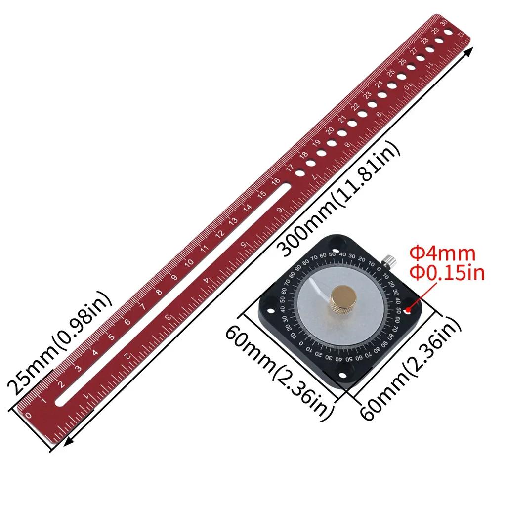 360 Degree Scribe Ruler -Woodworking Square Precision T-Type Hole Ruler Aluminum Slide Ruler - Carpenty Marking Gauge DIY Layout