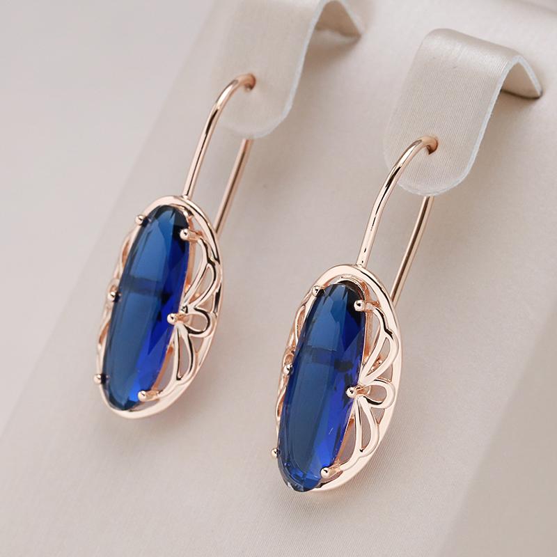Kienl Nouvelle Couleur Or Rose Boucle d'Oreille Longue Pour Femmes Vintage Bleu Zircon Naturel Grosse Boucle d'Oreille Pendante Bijoux Quotidiens de Haute Qualité
