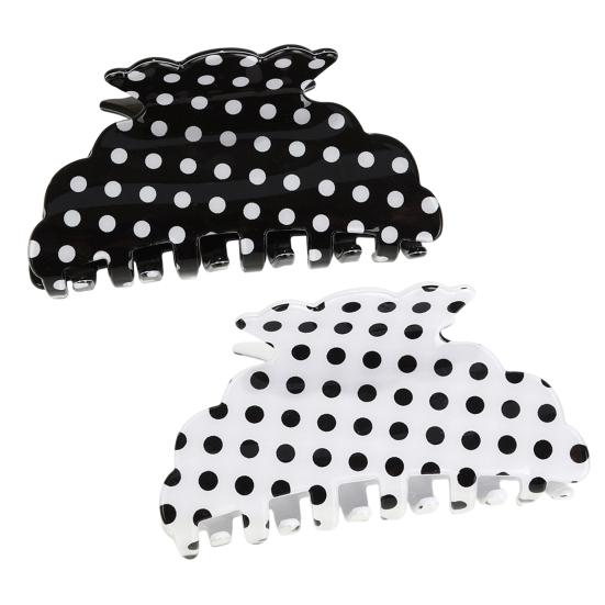 Women Hair Clip Black White Dot Print Acrylic Back Head Hair Claw Anti-slip Teeth Lightweight Colorfast Strong Grip Large Shark Clip