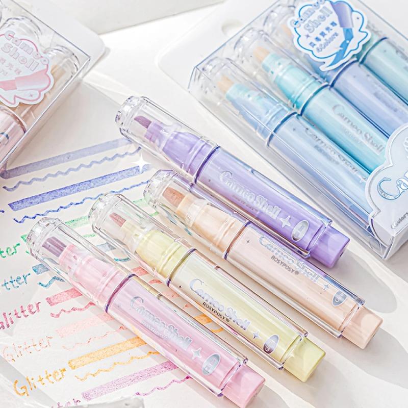 Juego de 4 rotuladores fluorescentes de nácar transparentes, rotuladores multicolores, suministros creativos para estudiantes, papelería