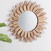 Rustic Wood Sunflower Decoration Wall Mirror Flower Wood Frame Hanging