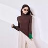 Autumn New Design Contrasting Color Splicing Turtleneck Knitted Sweater Silk Wool Blended Backing Inner Top
