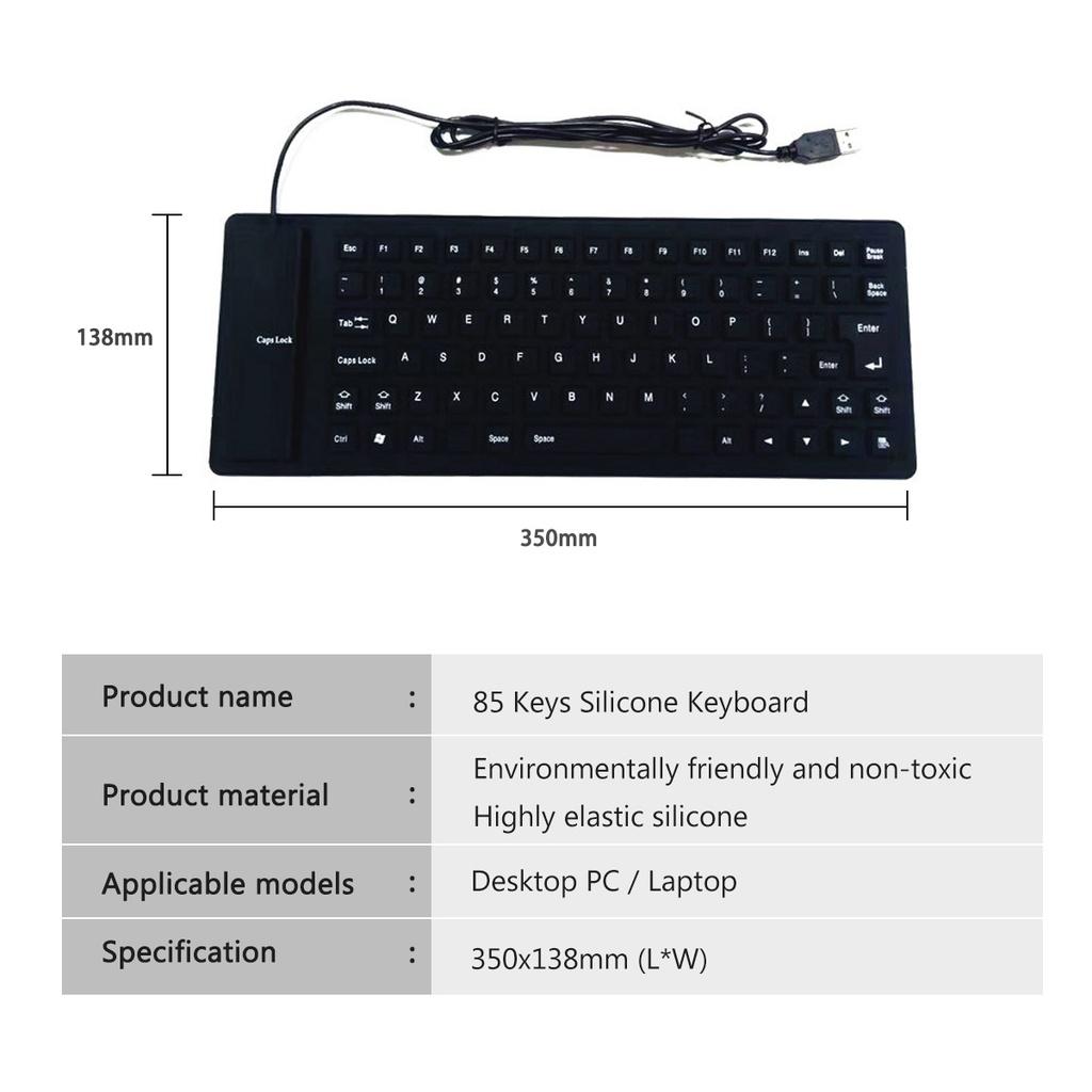 Fonken 85 Keys Computer Keyboard Silicone Soft Keyboard USB Wired Keyboard Mini Laptop Folding Waterproof Keyboard