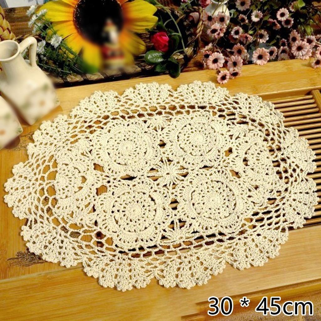 Dining Placemat Decoration Retro Oval Hand Crochet Cotton Lace Doilies