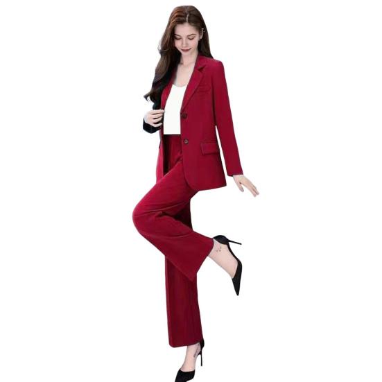 Women's Formal Coat and Pants Set with Lapel and Single Button Jacket