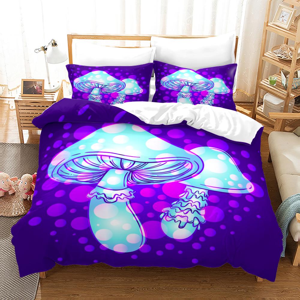 Magic Colorful Mushroom Bedding Set 3D Cartoon Mushroom Bed Linen Single Queen King Full Size Kids Girls Duvet Cover Room Decor