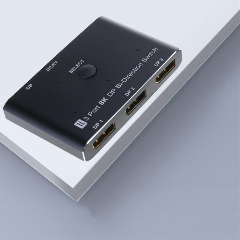 8K30hx  Switcher Bi Directional 3 Port DP1.4 To Multiple Screens Adapter Video Splitter
