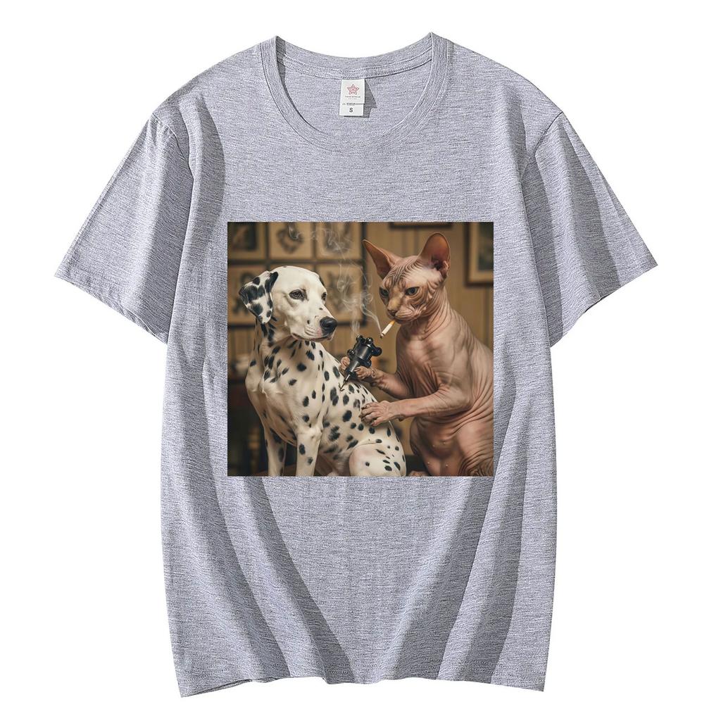 Sphynx Cat Tattoo Dog Funny Meme TShirt High Streer Fashion Trend Short Sleeve T Shirts Unisex Unisex Casual Loose Cotton TShirts