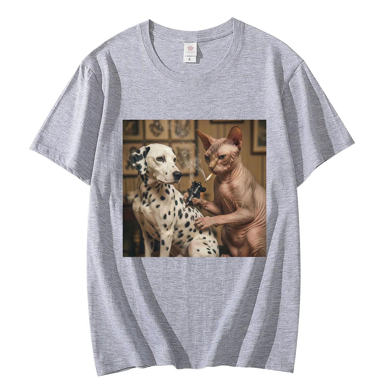 

Sphynx Cat Tattoo Dog Funny Meme Tshirt High Streer Fashion Trend Short Sleeve T Shirts Unisex Women Casual Loose Cotton Tshirts 4XL
