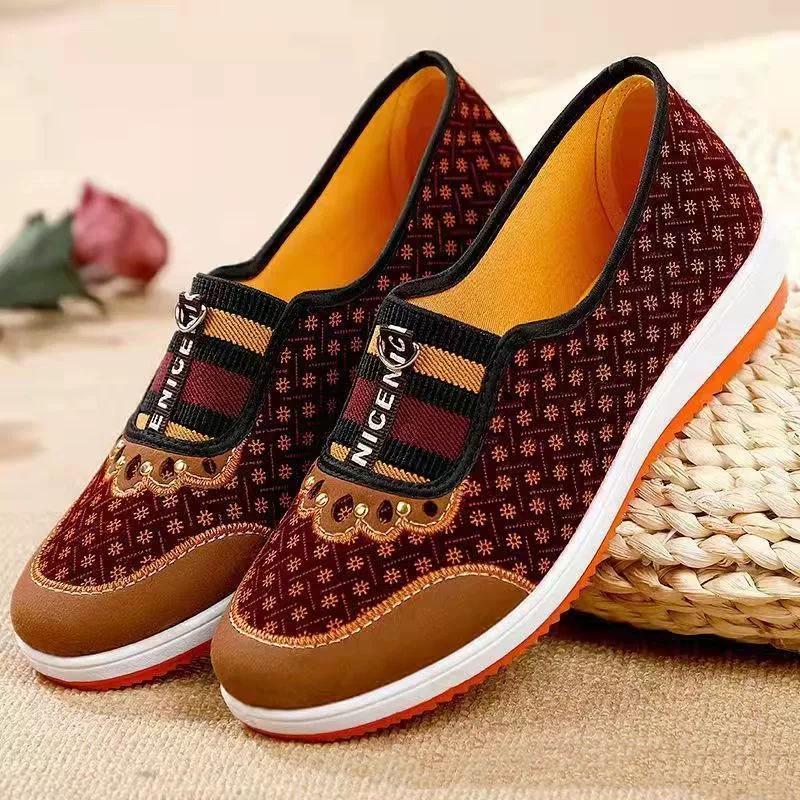 Women's Warm Shoes Nylon Snow Winter Non-slip Thick Warm Mom Cotton Shoes with Velvet Anti Cold Durable Grandma Soft Soled Shoes