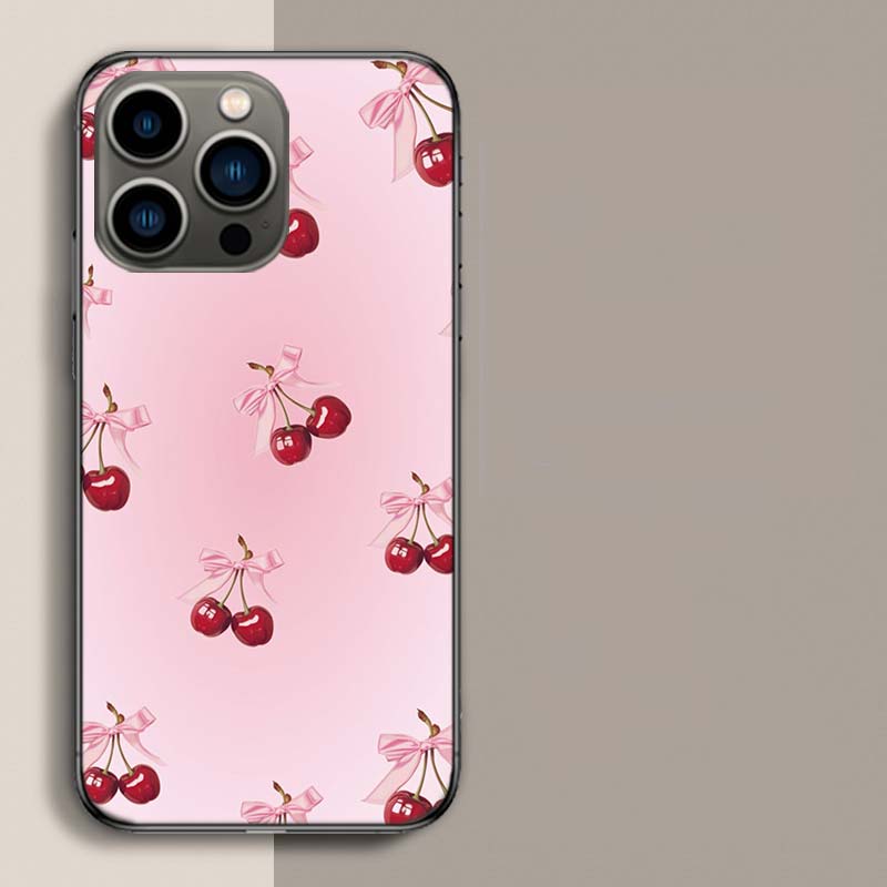 Cherry Bow Phone Case For Iphone 17 Air 15 Pro 14 Plus 16 Pro Max 17E 16E 12 13 Mini 11 Cover Cute Fundas