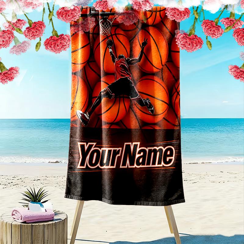 Name Custom Basketball Art Print Beach Towel, Large Soft Quick Dry Towel for Beach Camping Swimming
