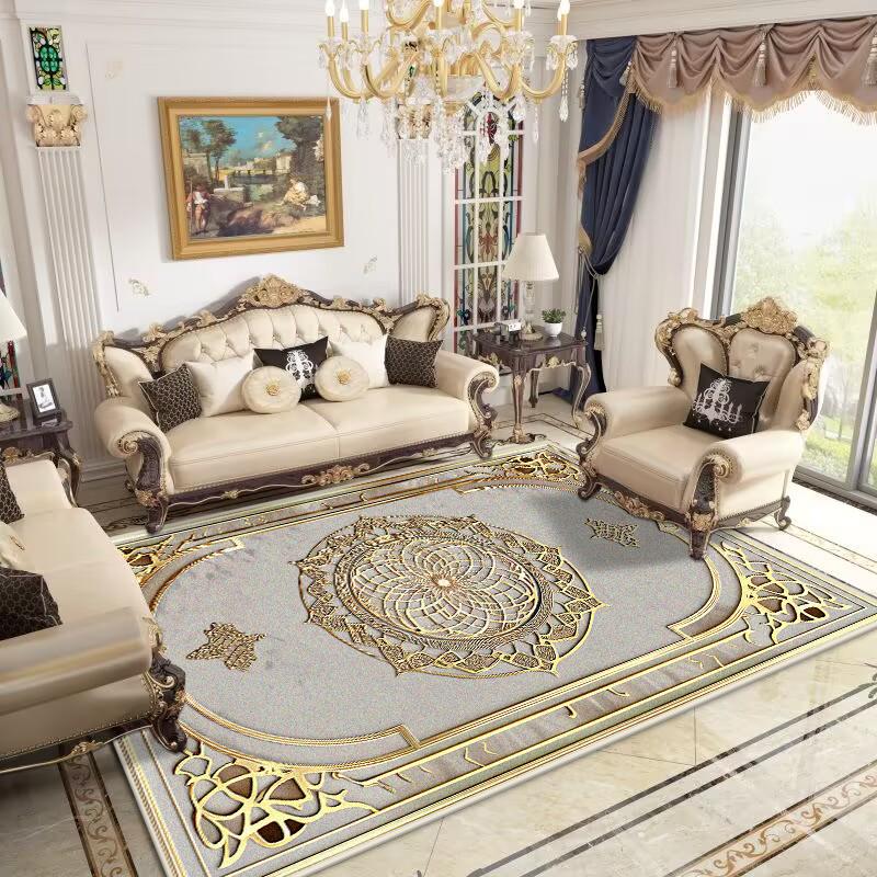 Retro European Carpets for Living Room Washable Carpet Home Bedroom Decoration Luxury Gold Large Rug 200x300 Non-slip Bath Mat