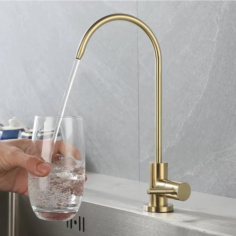 Kitchen Direct Drinking Water Purifier Faucet Single Cold Water Kitchen Faucet Stainless Steel Brushed Golden Tap