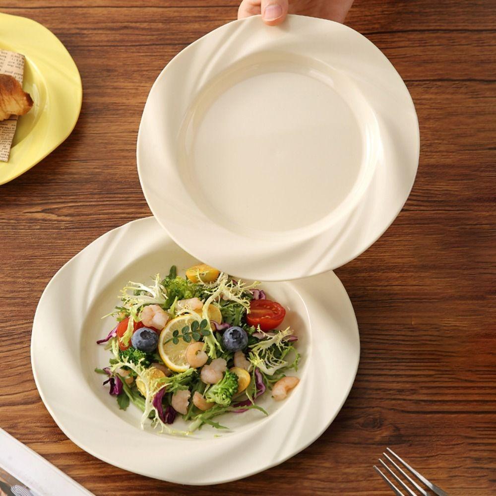 4PCS Plastic Light Luxury Round Plate Ceramic-look Dinning Plate Easy To Clean Salad Dish Snack